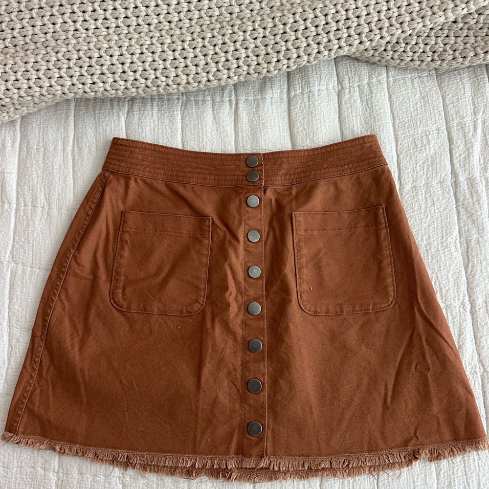 Madewell Rust Brown Button-Front Skater Skirt